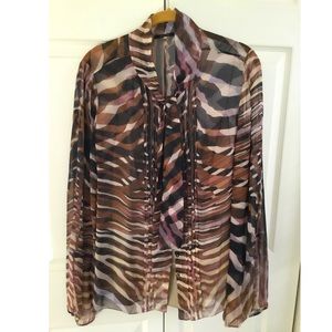 Elie Tahari 100% Silk Print Blouse Pristine Condition Size L